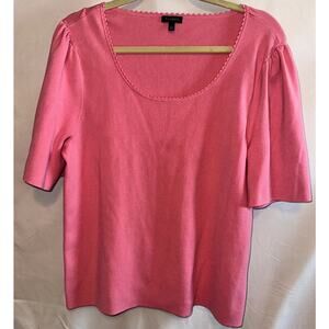 Talbots Womens size XL Pink Scoop Neck Scalloped edge puff sleeve Blouse